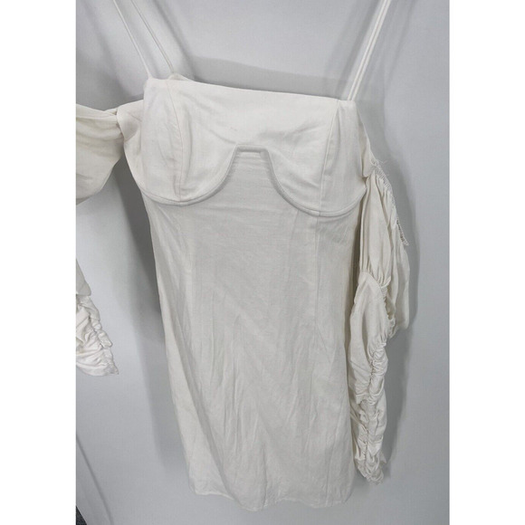 NWT Sabo Luxe Linen Alivia Dress Gathered Fitted Sleeves White Women's Size XS - Picture 8 of 14